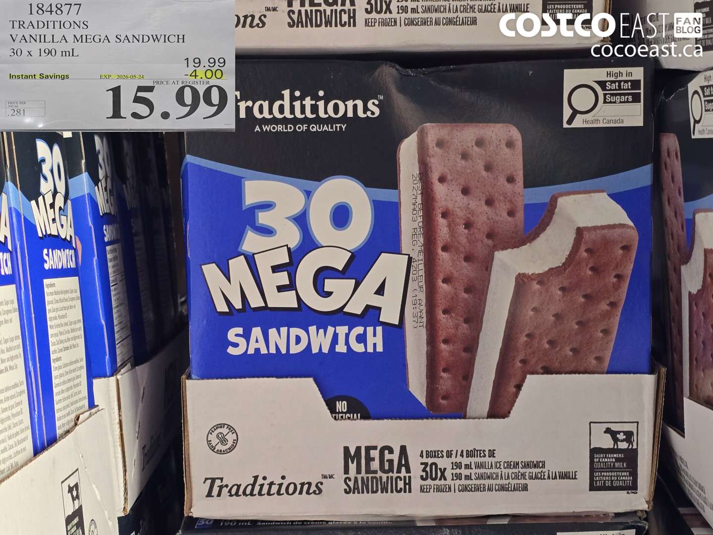 184877 TRADITIONS VANILLA MEGA SANDWICH 30 X 190 ML ($4.00 INSTANT SAVINGS EXPIRES ON 2026-05-24) $15.99