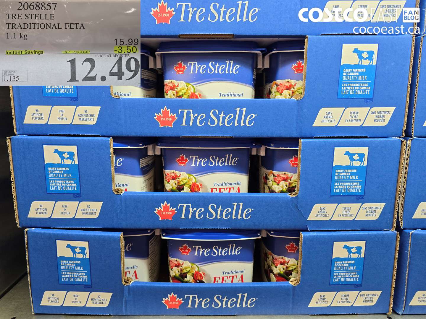 2068857 TRE STELLE TRADITIONAL FETA 1.1 KG ($3.50 INSTANT SAVINGS EXPIRES ON 2026-06-07) $12.49
