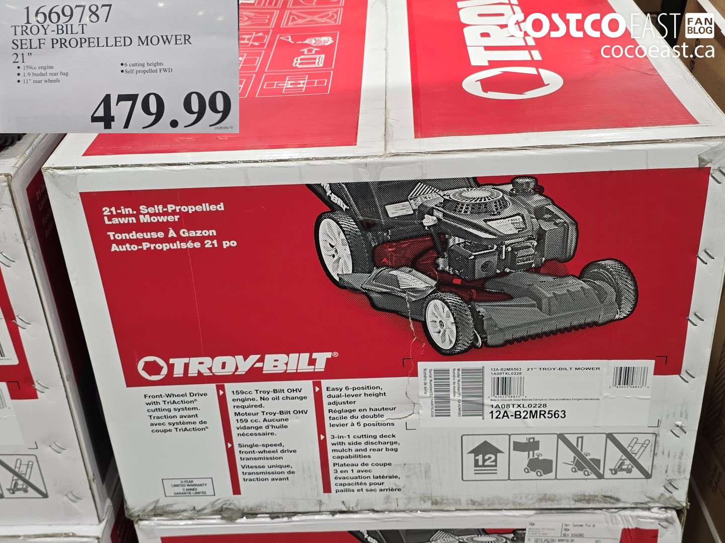 1669787 TROY-BILT SELF PROPELLED MOWER 21 IN $479.99