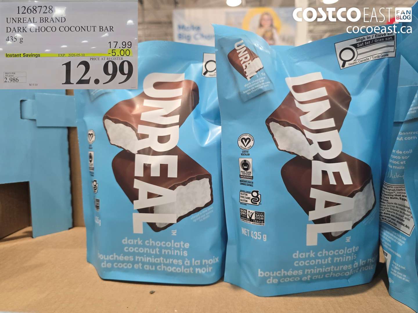 1268728 UNREAL BRAND DARK CHOCO COCONUT BAR 435 G ($5.00 INSTANT SAVINGS EXPIRES ON 2026-05-10) $12.99