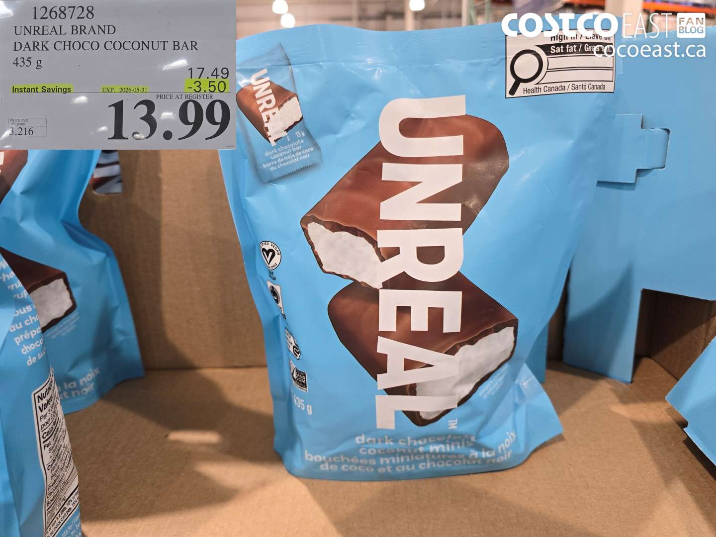 1268728 UNREAL BRAND DARK CHOCO COCONUT BAR 435 G ($3.50 INSTANT SAVINGS EXPIRES ON 2026-05-31) $13.99