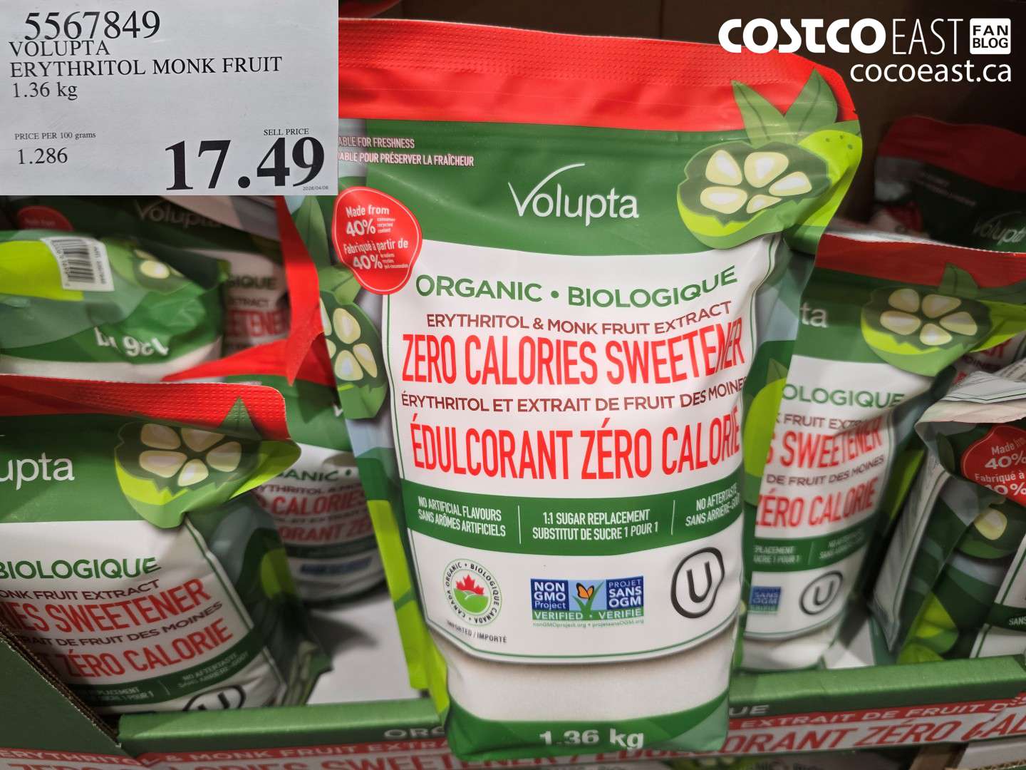 5567849 VOLUPTA ERYTHRITOL MONK FRUIT 1.36 KG $17.49