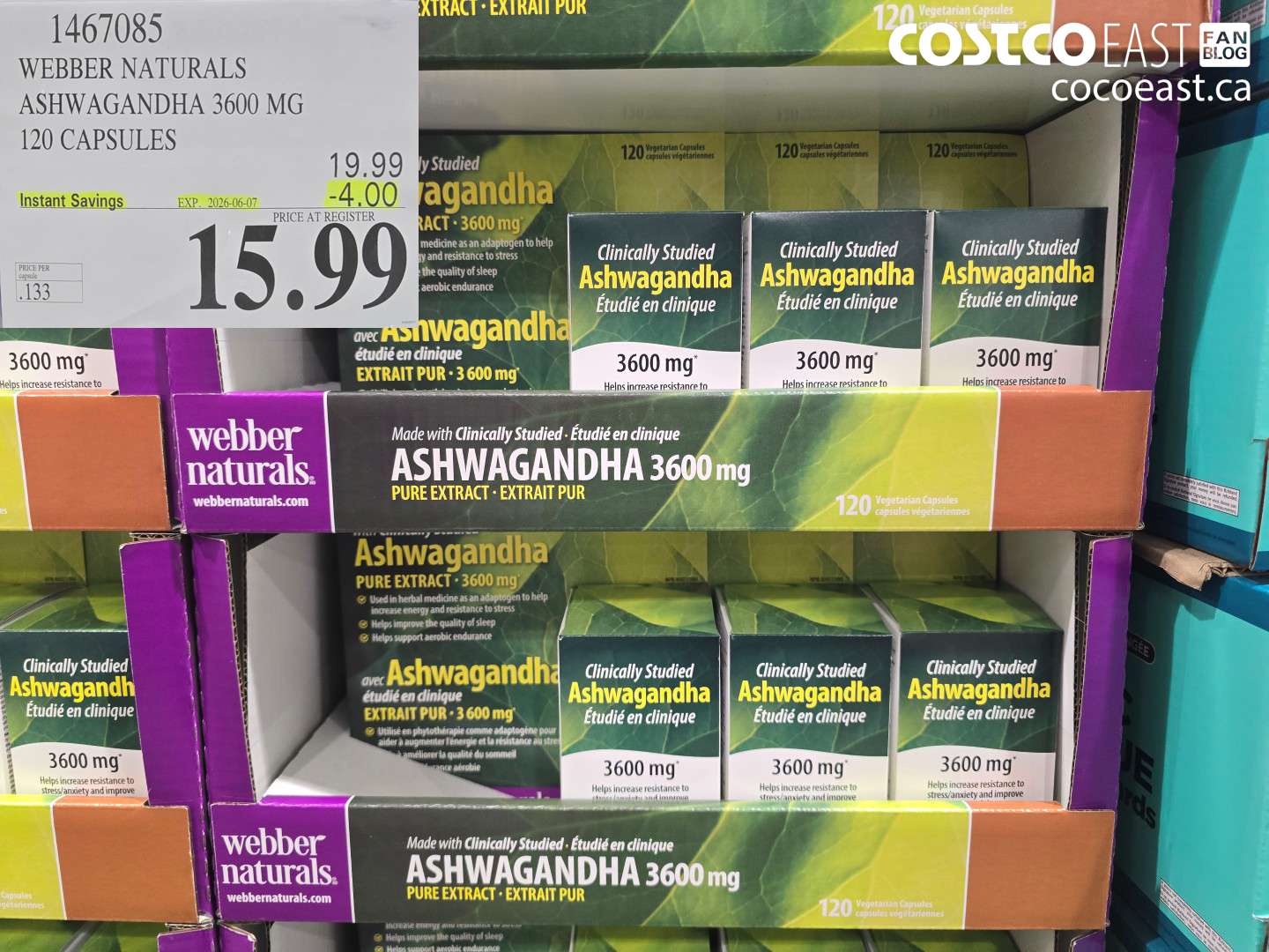 1467085 WEBBER NATURALS ASHWAGANDHA 3600 MG 120 CAPSULES ($4.00 INSTANT SAVINGS EXPIRES ON 2026-06-07) $15.99