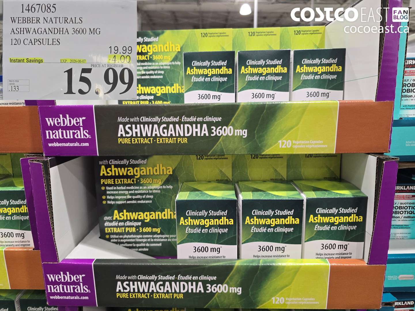 1467085 WEBBER NATURALS ASHWAGANDHA 3600 MG 120 CAPSULES ($4.00 INSTANT SAVINGS EXPIRES ON 2026-06-07) $15.99