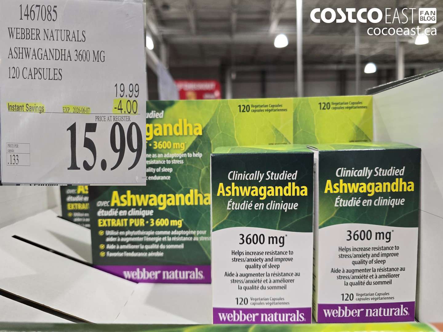1467085 WEBBER NATURALS ASHWAGANDHA 3600 MG 120 CAPSULES ($4.00 INSTANT SAVINGS EXPIRES ON 2026-06-07) $15.99