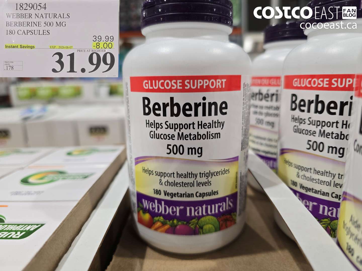 1829054 WEBBER NATURALS BERBERINE 500 MG 180 CAPSULES ($8.00 INSTANT SAVINGS EXPIRES ON 2026-06-07) $31.99