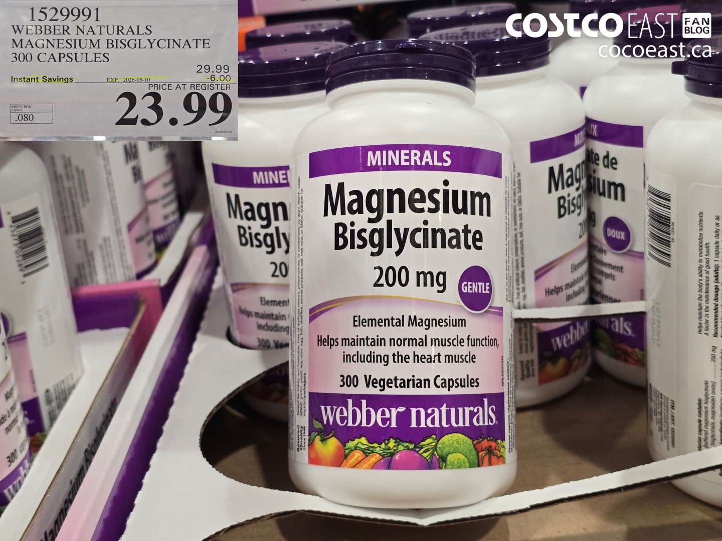 1529991 WEBBER NATURALS MAGNESIUM BISGLYCINATE 300 CAPSULES ($6.00 INSTANT SAVINGS EXPIRES ON 2026-05-10) $23.99