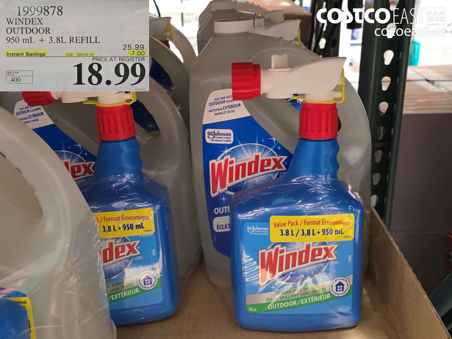 1999878 WINDEX OUTDOOR 950 ML + 3.8L REFILL ($7.00 INSTANT SAVINGS EXPIRES ON 2026-05-10) $18.99