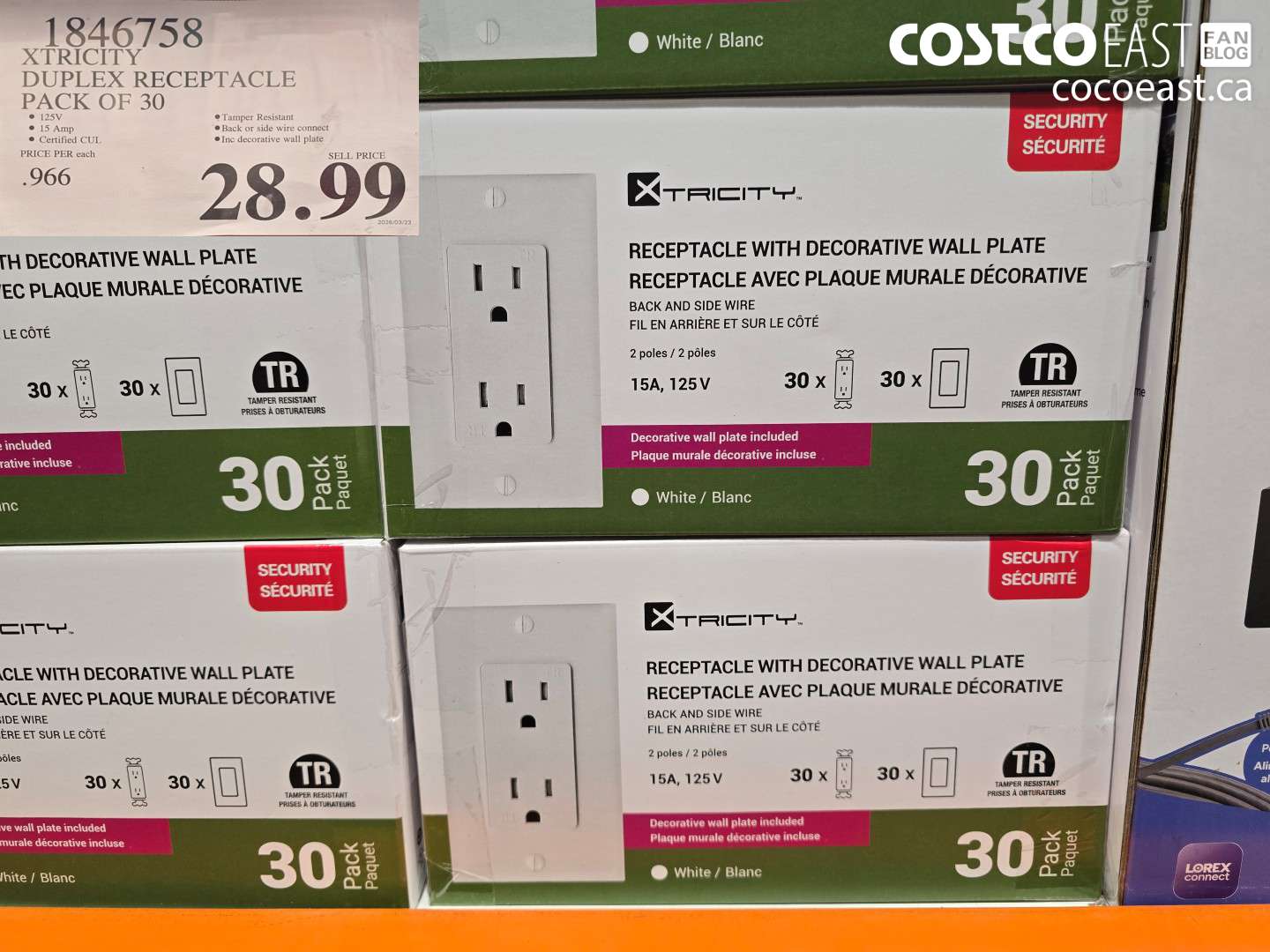 1846758 XTRICITY DUPLEX RECEPTACLE PACK OF 30 $28.99