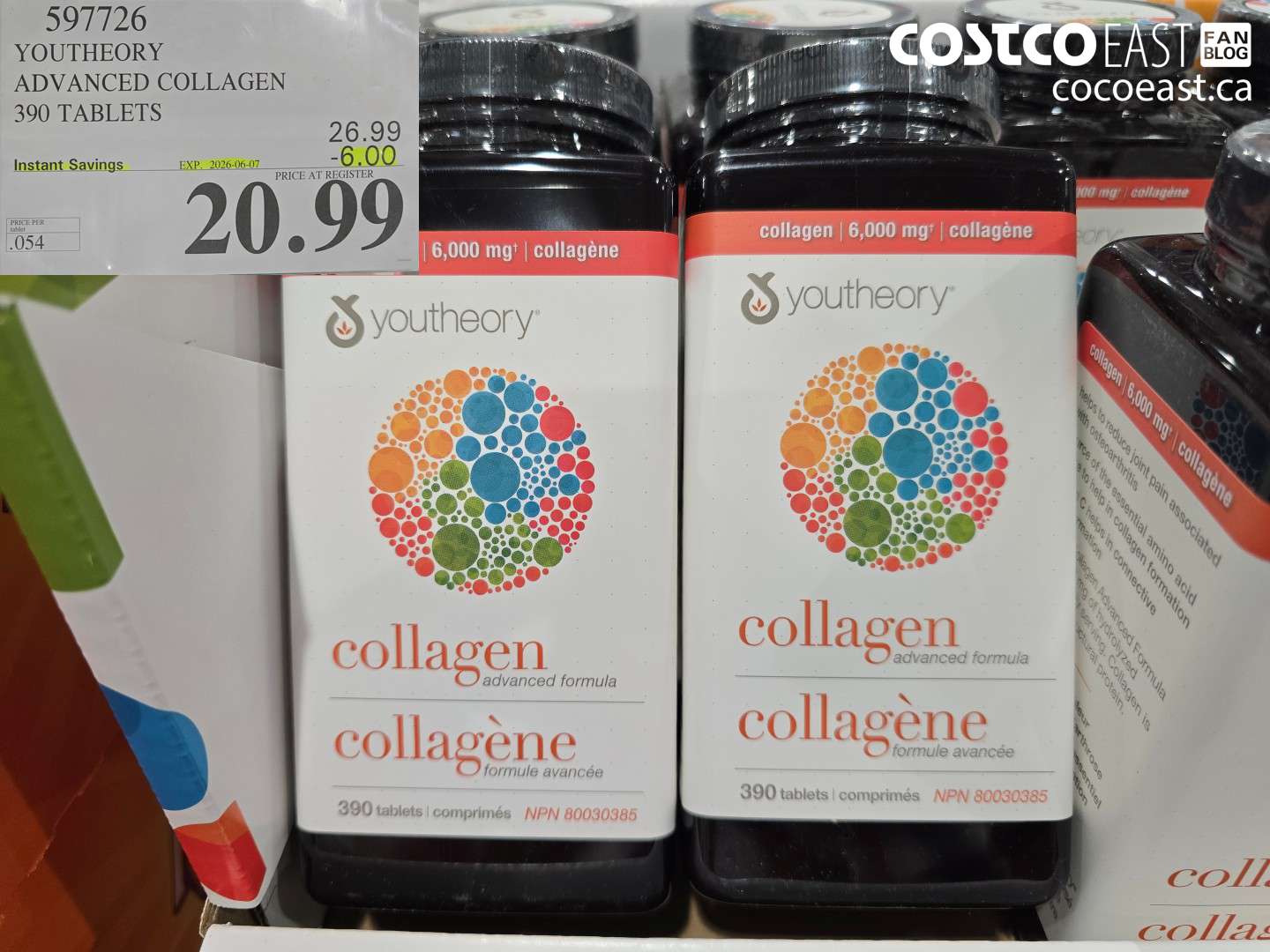 597726 YOUTHEORY ADVANCED COLLAGEN 390 TABLETS ($6.00 INSTANT SAVINGS EXPIRES ON 2026-06-07) $20.99