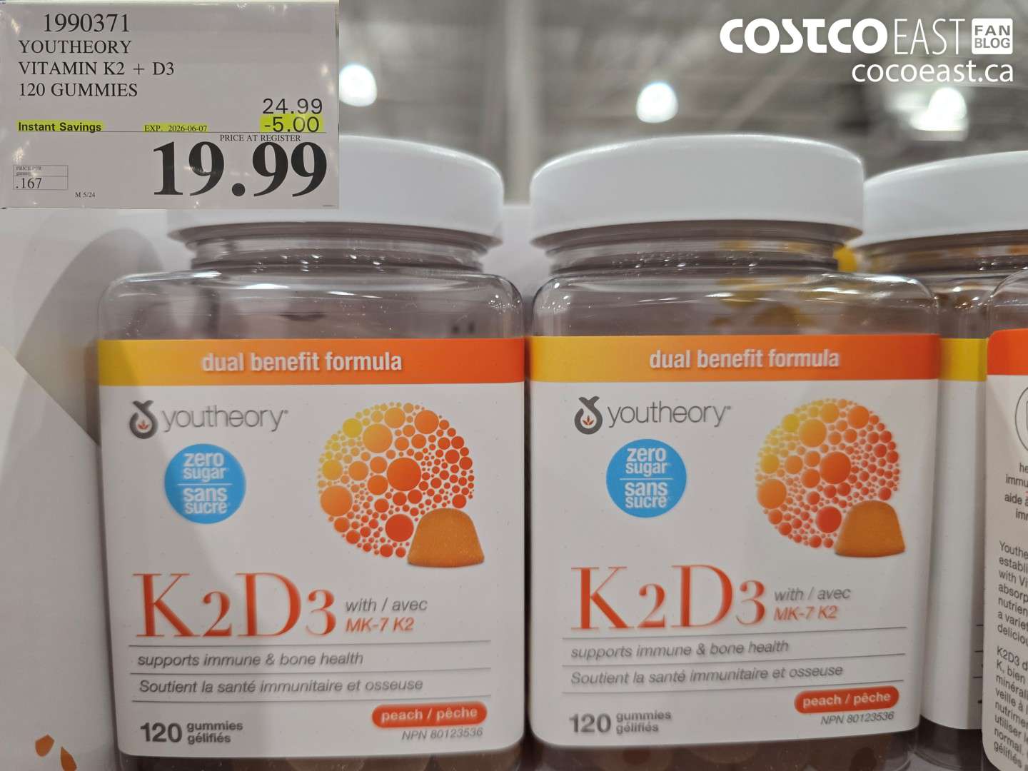 1990371 YOUTHEORY VITAMIN K2 + D3 120 GUMMIES ($5.00 INSTANT SAVINGS EXPIRES ON 2026-06-07) $19.99