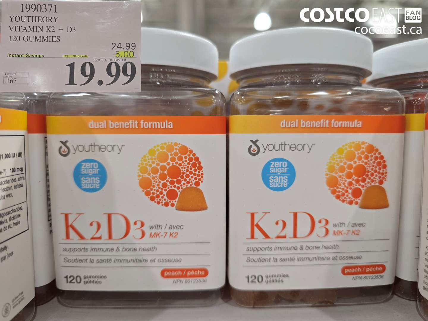1990371 YOUTHEORY VITAMIN K2 + D3 120 GUMMIES ($5.00 INSTANT SAVINGS EXPIRES ON 2026-06-07) $19.99