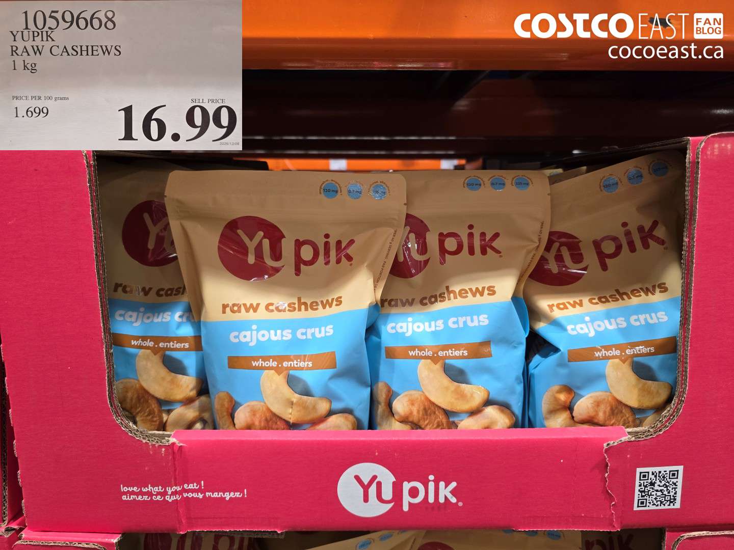 1059668 YUPIK RAW CASHEWS 1 KG $16.99
