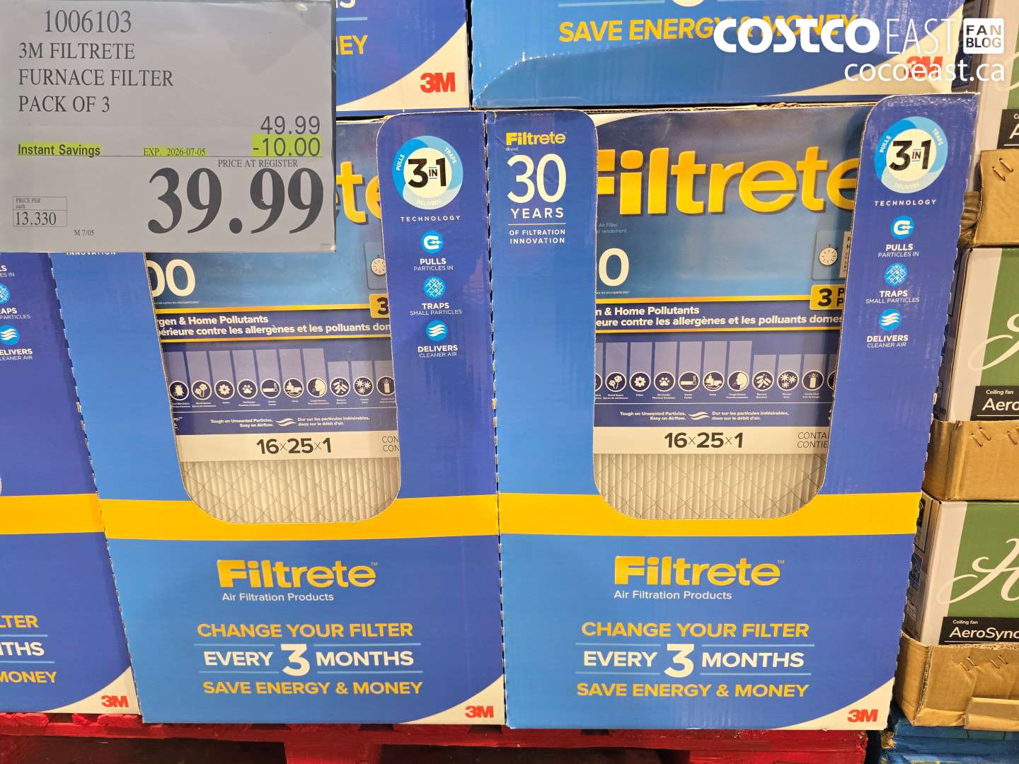 1006103 3M FILTRETE FURNACE FILTER PACK OF 3 ($10.00 INSTANT SAVINGS EXPIRES ON 2026-07-05) $39.99
