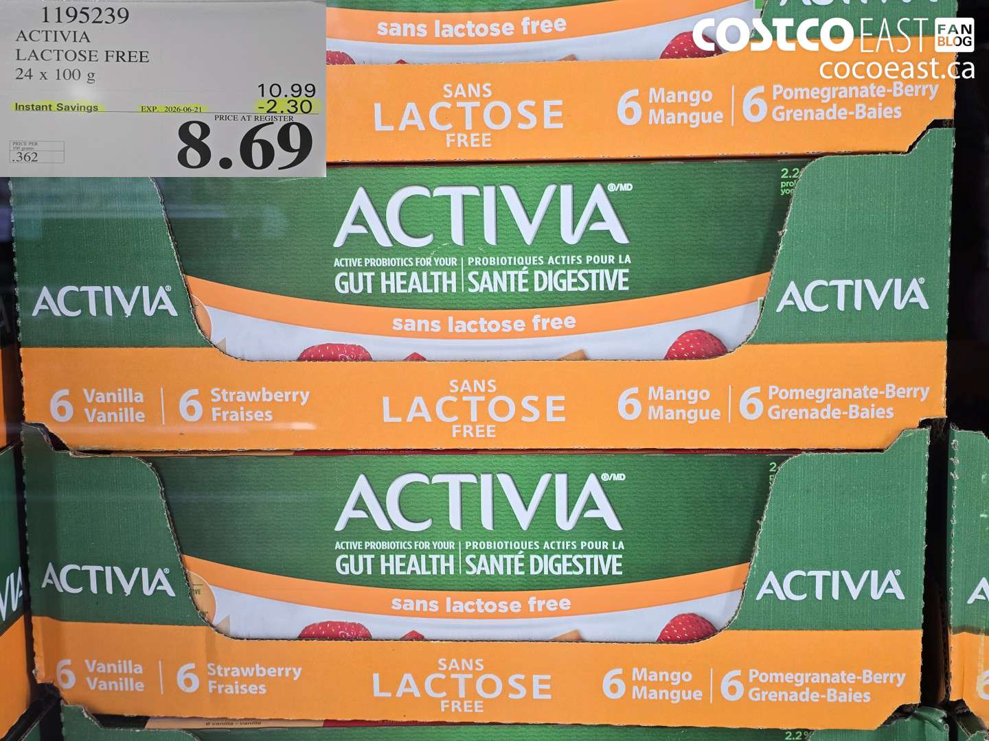 1195239 ACTIVIA LACTOSE FREE 24 X 100 G ($2.30 INSTANT SAVINGS EXPIRES ON 2026-06-21) $8.69