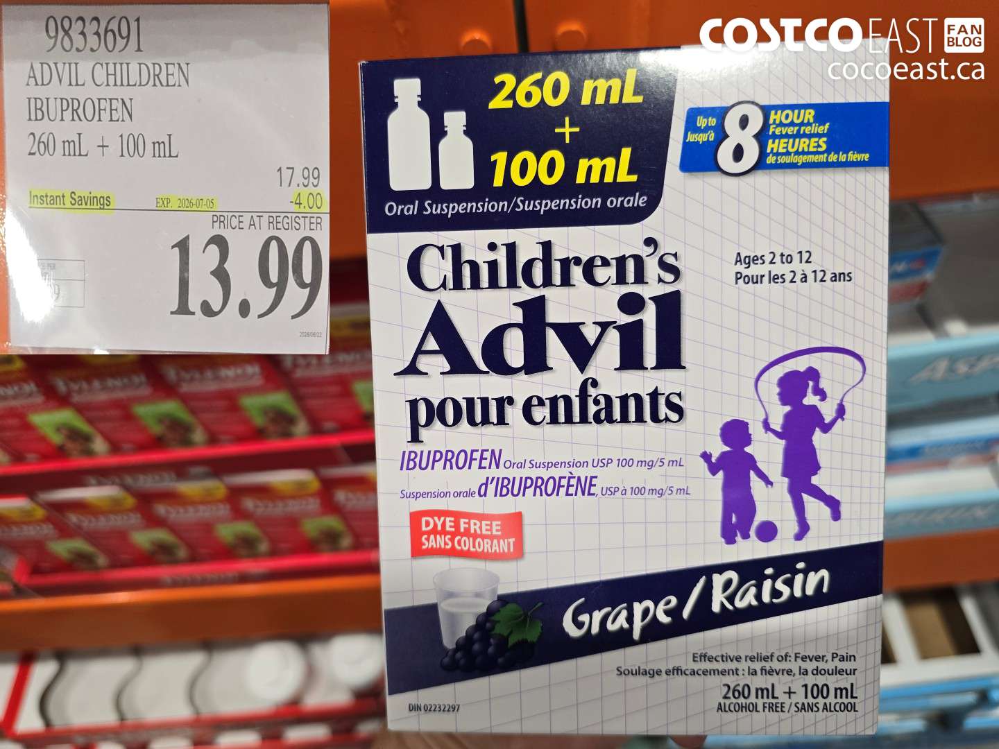 9833691 ADVIL CHILDREN IBUPROFEN 260 ML + 100 ML ($4.00 INSTANT SAVINGS EXPIRES ON 2026-07-05) $13.99