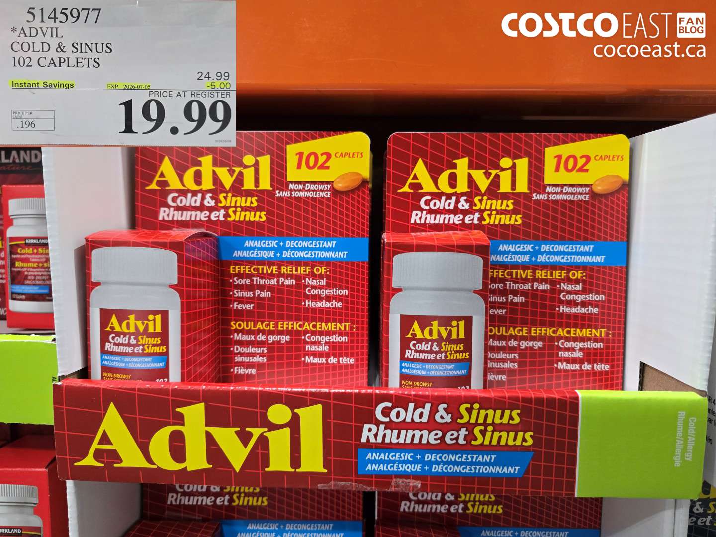 5145977 ADVIL COLD & SINUS 102 CAPLETS ($5.00 INSTANT SAVINGS EXPIRES ON 2026-07-05) $19.99