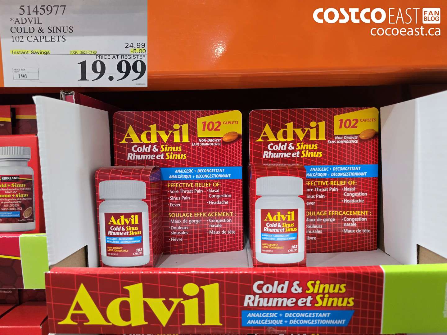 5145977 ADVIL COLD & SINUS 102 CAPLETS ($5.00 INSTANT SAVINGS EXPIRES ON 2026-07-05) $19.99