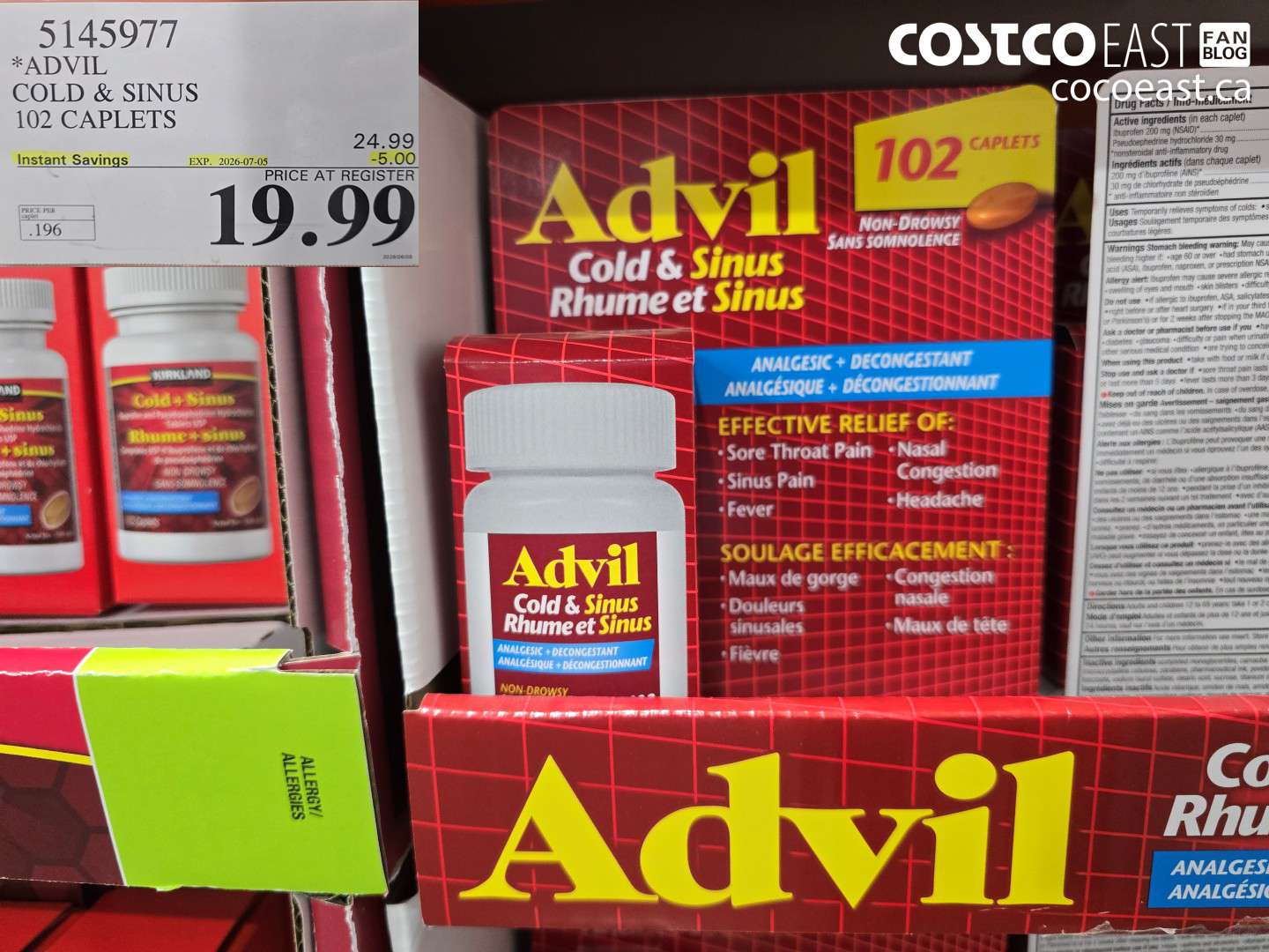 5145977 ADVIL COLD & SINUS 102 CAPLETS ($5.00 INSTANT SAVINGS EXPIRES ON 2026-07-05) $19.99