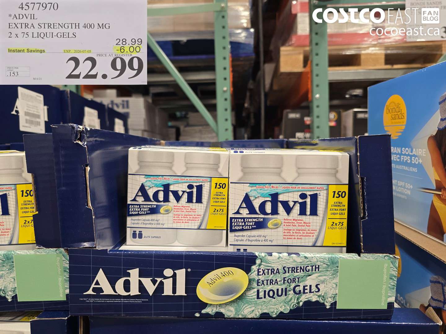 4577970 ADVIL EXTRA STRENGTH 400 MG 2 X 75 LIQUI-GELS ($6.00 INSTANT SAVINGS EXPIRES ON 2026-07-05) $22.99