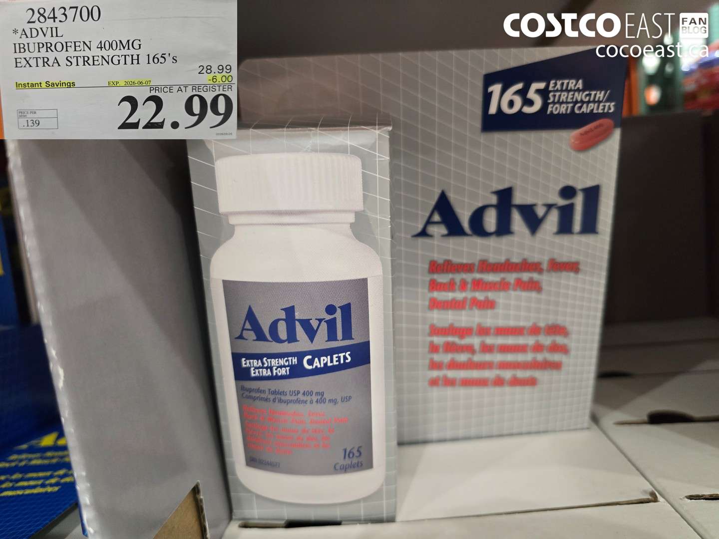 2843700 ADVIL IBUPROFEN 400MG EXTRA STRENGTH 165'S ($6.00 INSTANT SAVINGS EXPIRES ON 2026-06-07) $22.99