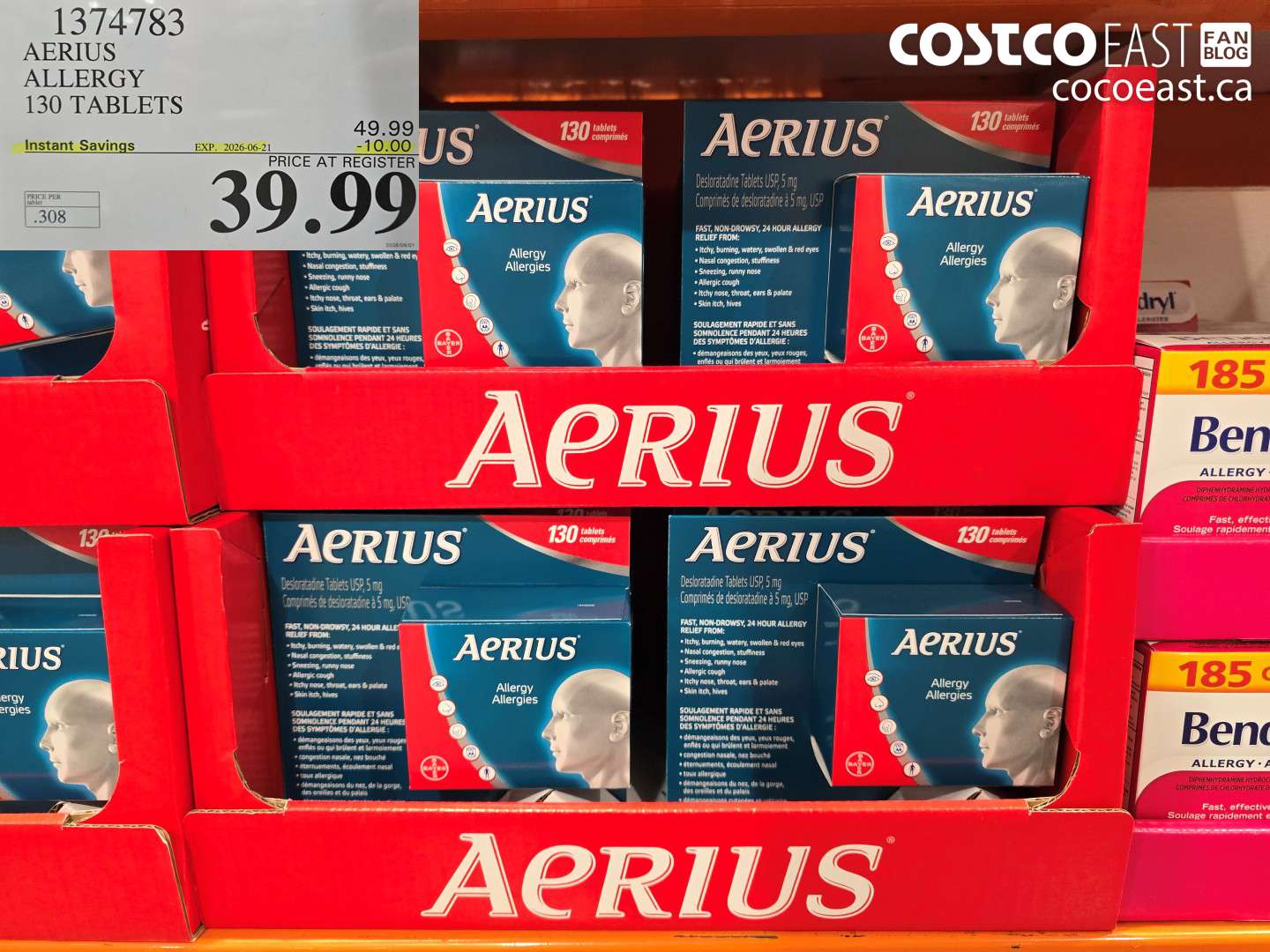1374783 AERIUS ALLERGY 130 TABLETS ($10.00 INSTANT SAVINGS EXPIRES ON 2026-06-21) $39.99