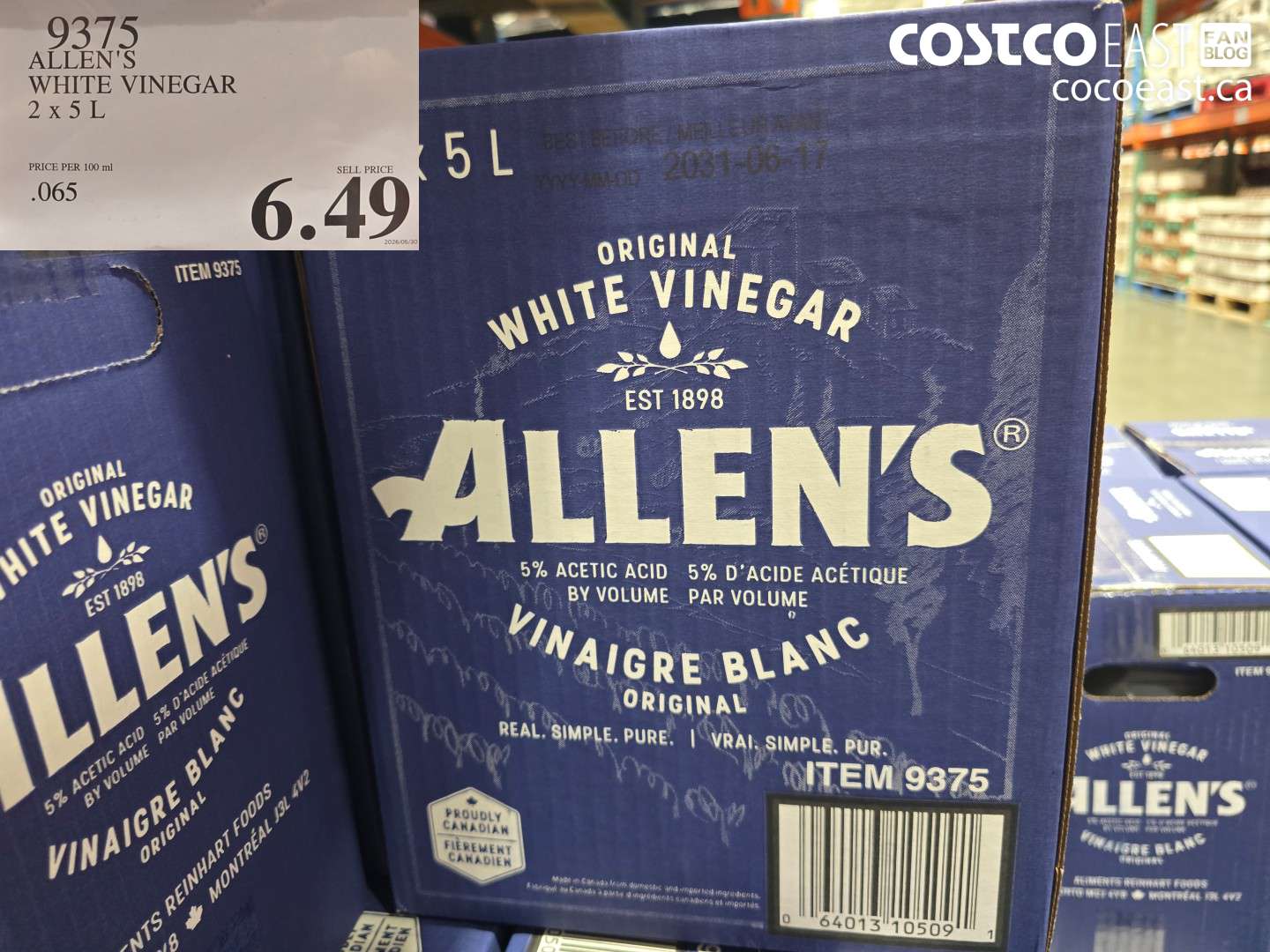 9375 ALLEN'S WHITE VINEGAR 2 X 5 L $6.49