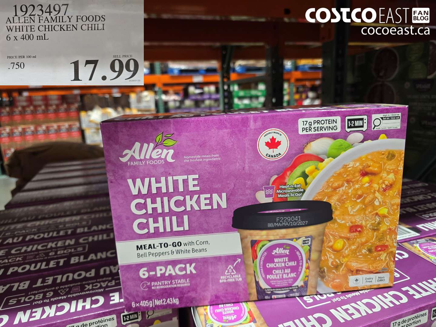 1923497 ALLEN FAMILY FOODS WHITE CHICKEN CHILI 6 X 400 ML $17.99