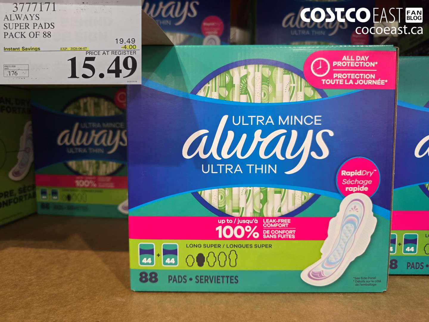 3777171 ALWAYS SUPER PADS PACK OF 88 ($4.00 INSTANT SAVINGS EXPIRES ON 2026-06-07) $15.49