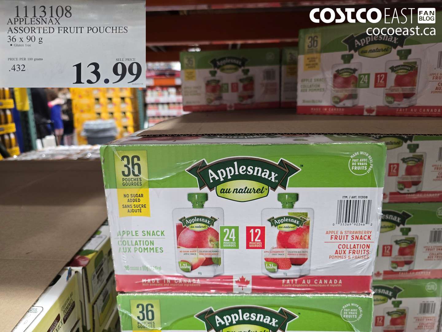 1113108 APPLESNAX ASSORTED FRUIT POUCHES 36 X 90 G $13.99