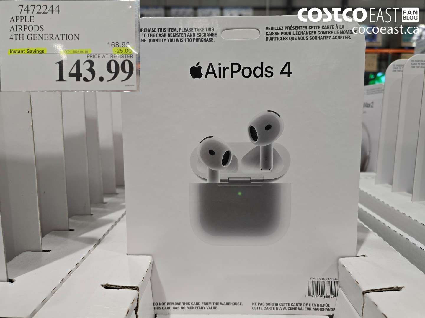 7472244 APPLE AIRPODS 4TH GENERATION ($25.00 INSTANT SAVINGS EXPIRES ON 2026-06-18) $143.99