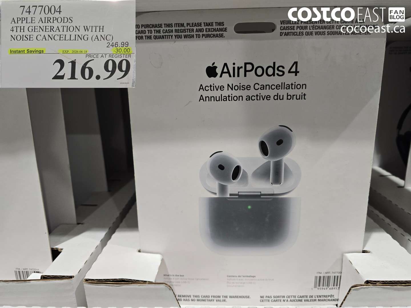 7477004 APPLE AIRPODS 4TH GENERATION WITH NOISE CANCELLING (ANC) ($30.00 INSTANT SAVINGS EXPIRES ON 2026-06-18) $216.99