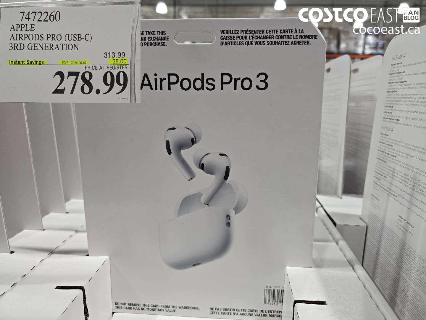 7472260 APPLE AIRPODS PRO (USB-C) 3RD GENERATION ($35.00 INSTANT SAVINGS EXPIRES ON 2026-06-18) $278.99