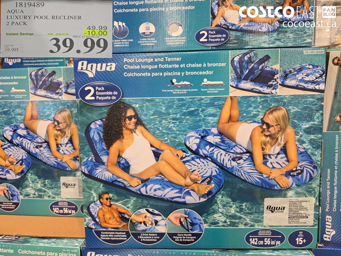 1819489 AQUA LUXURY POOL RECLINER 2 PACK ($10.00 INSTANT SAVINGS EXPIRES ON 2026-07-05) $39.99