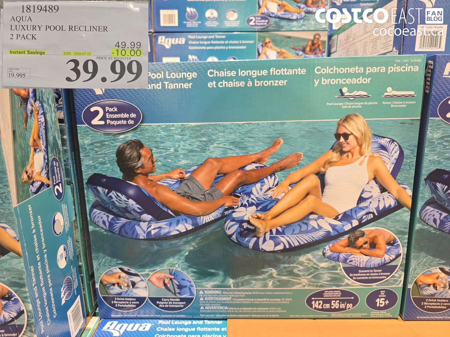 1819489 AQUA LUXURY POOL RECLINER 2 PACK ($10.00 INSTANT SAVINGS EXPIRES ON 2026-07-05) $39.99
