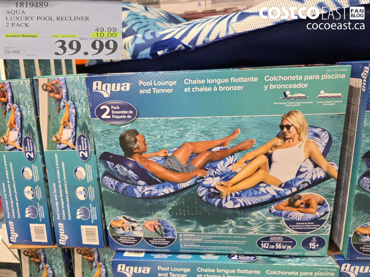 1819489 AQUA LUXURY POOL RECLINER 2 PACK ($10.00 INSTANT SAVINGS EXPIRES ON 2026-07-05) $39.99