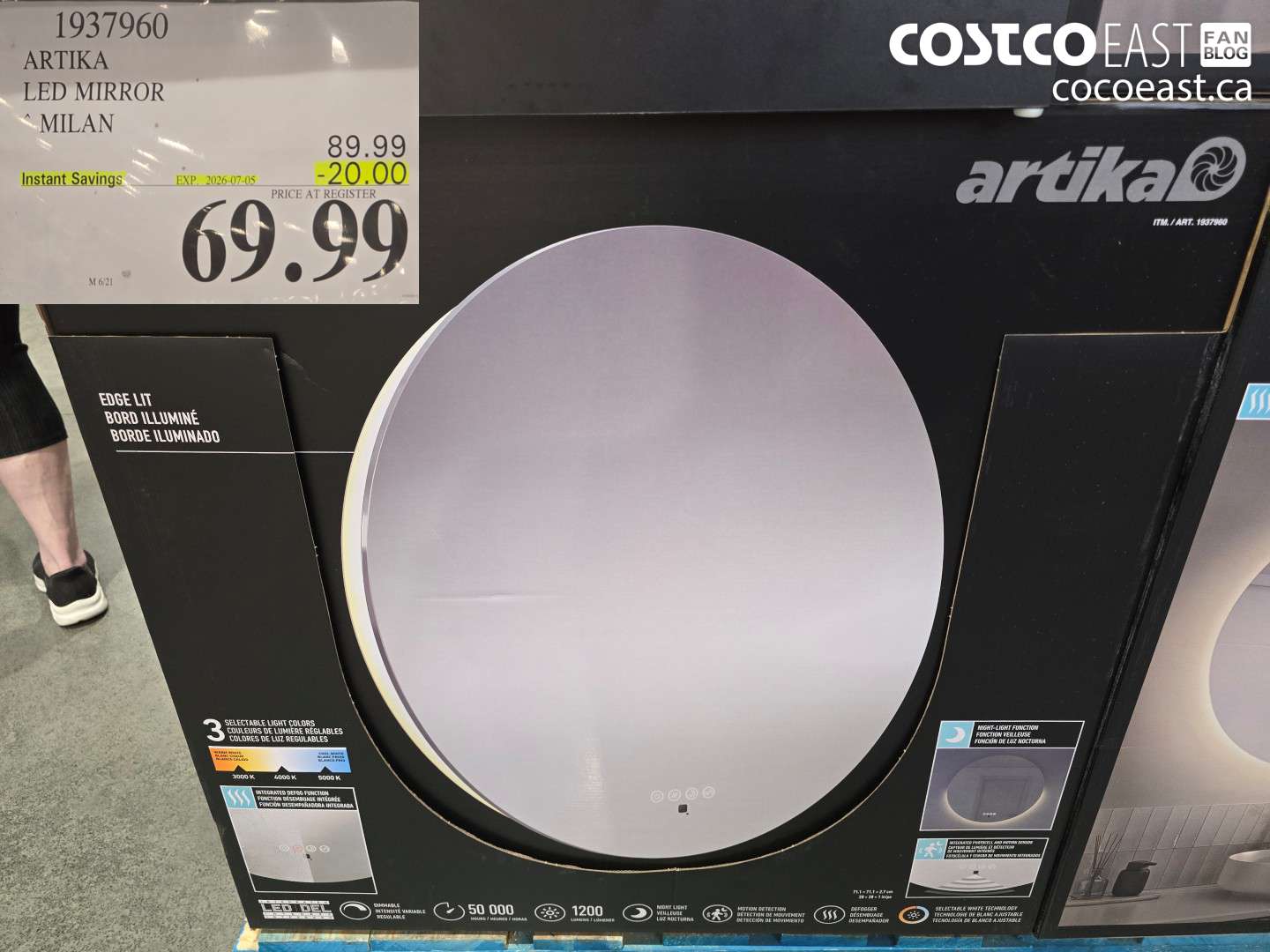 1937960 ARTIKA LED MIRROR MILAN ($20.00 INSTANT SAVINGS EXPIRES ON 2026-07-05) $69.99