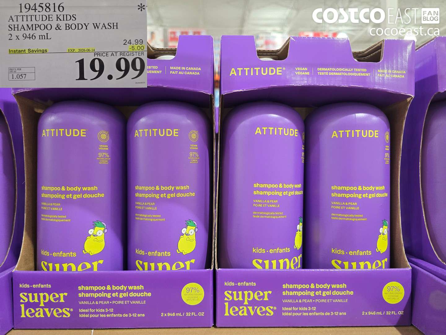 1945816 ATTITUDE KIDS SHAMPOO & BODY WASH 2 X 946 ML ($5.00 INSTANT SAVINGS EXPIRES ON 2026-06-14) $19.99