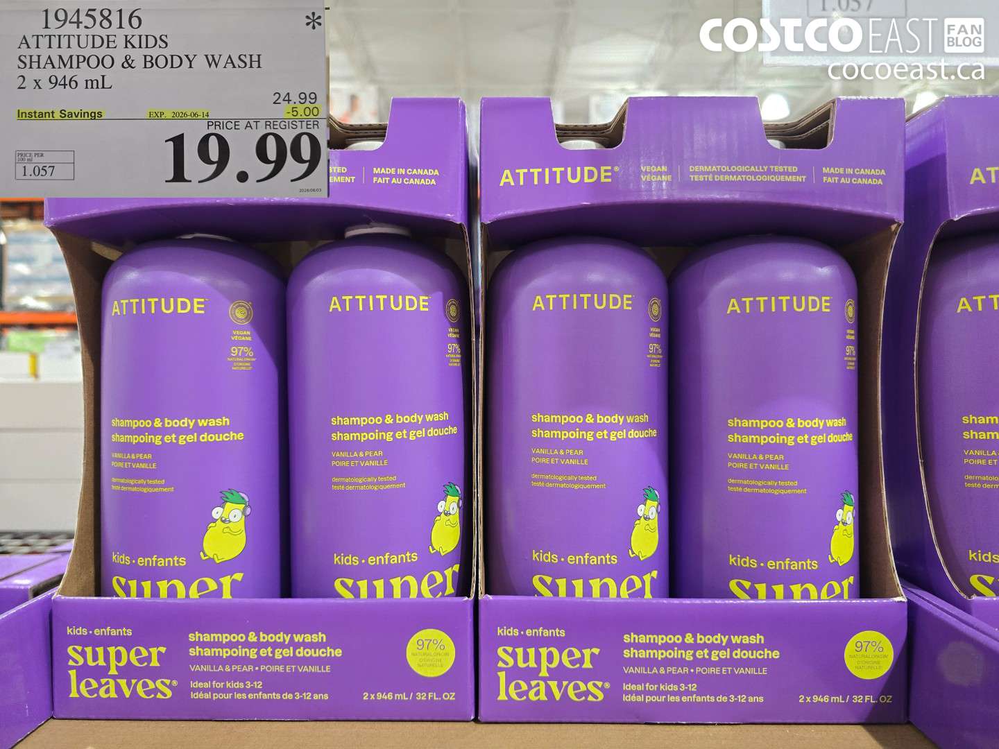 1945816 ATTITUDE KIDS SHAMPOO & BODY WASH 2 X 946 ML ($5.00 INSTANT SAVINGS EXPIRES ON 2026-06-14) $19.99