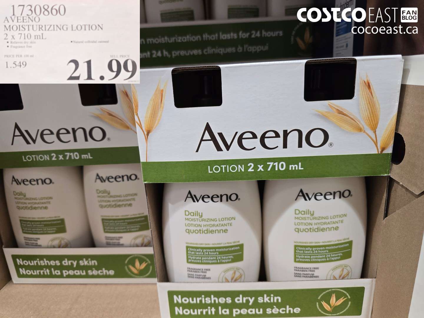 1730860 AVEENO MOISTURIZING LOTION 2 X 710 ML $21.99