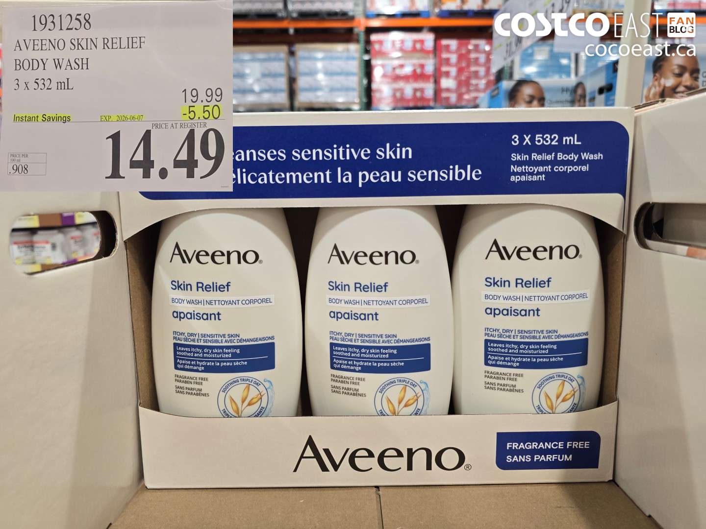 1931258 AVEENO SKIN RELIEF BODY WASH 3 X 532 ML ($5.50 INSTANT SAVINGS EXPIRES ON 2026-06-07) $14.49
