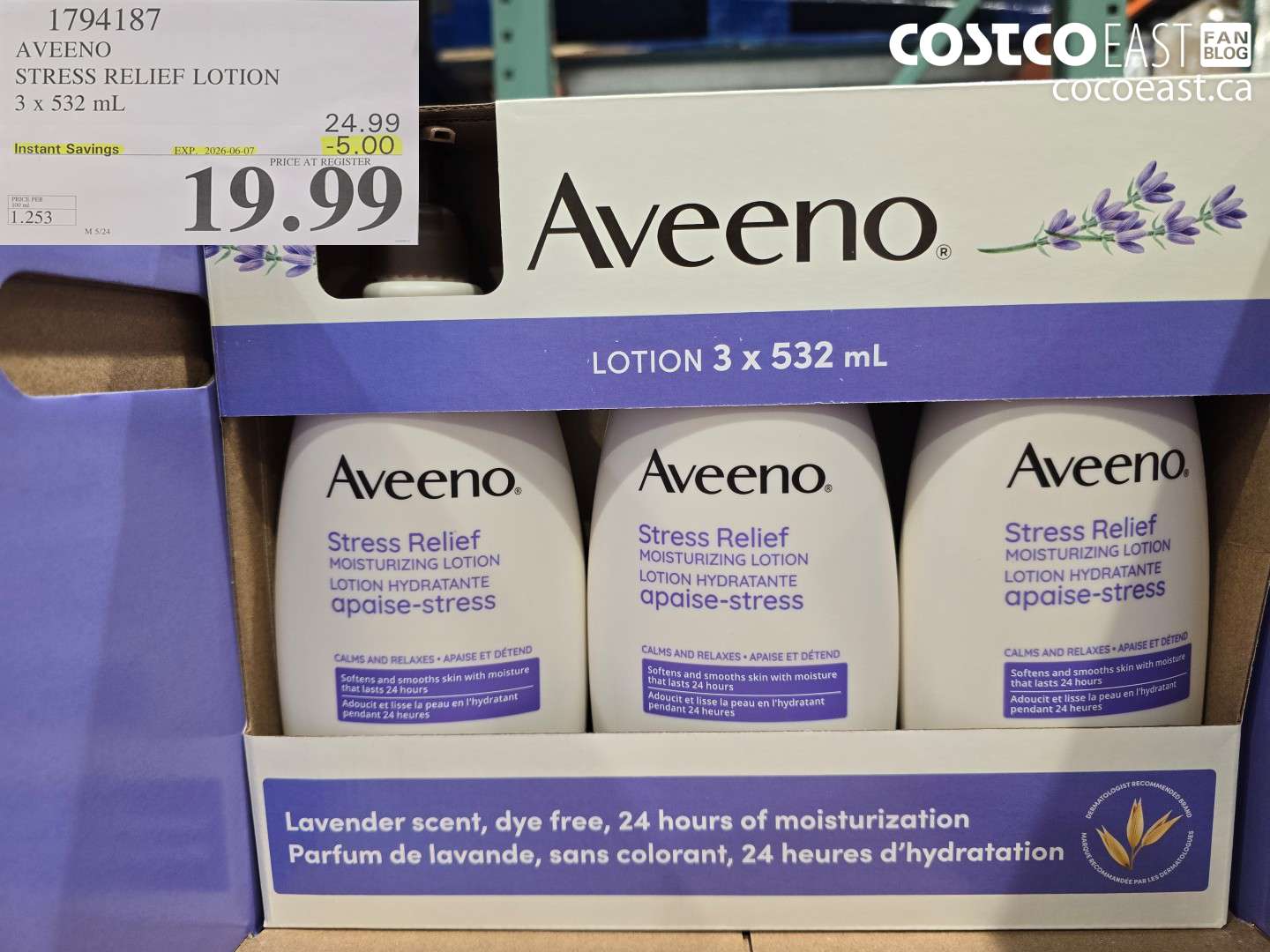 1794187 AVEENO STRESS RELIEF LOTION 3 X 532 ML ($5.00 INSTANT SAVINGS EXPIRES ON 2026-06-07) $19.99