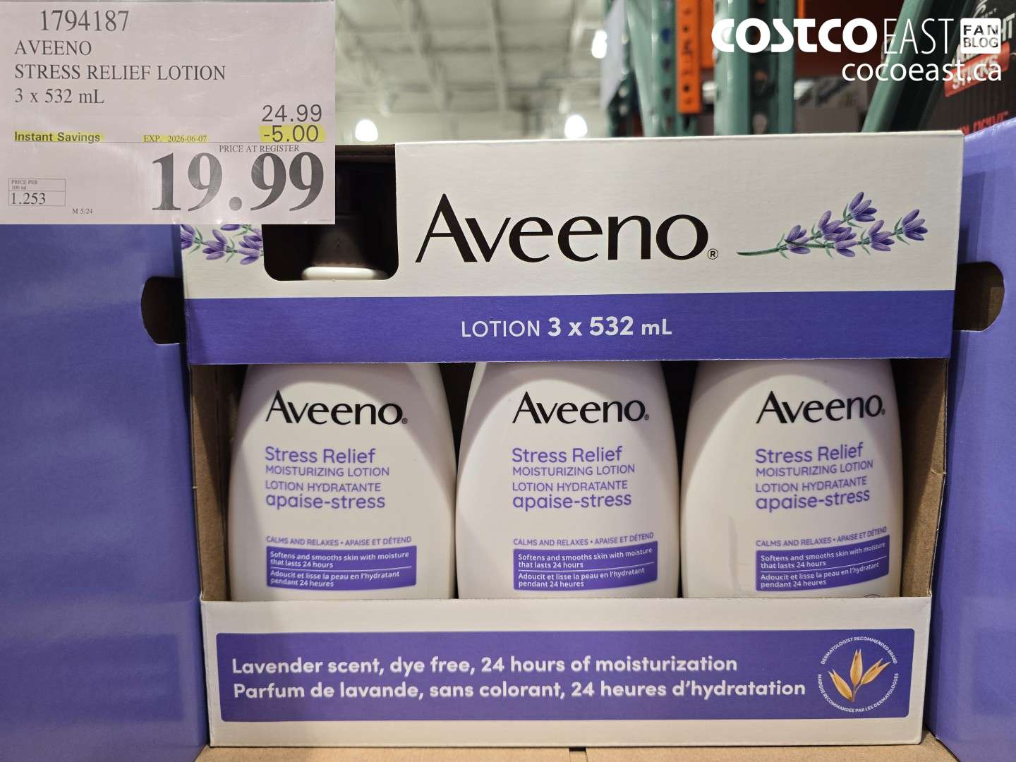 1794187 AVEENO STRESS RELIEF LOTION 3 X 532 ML ($5.00 INSTANT SAVINGS EXPIRES ON 2026-06-07) $19.99