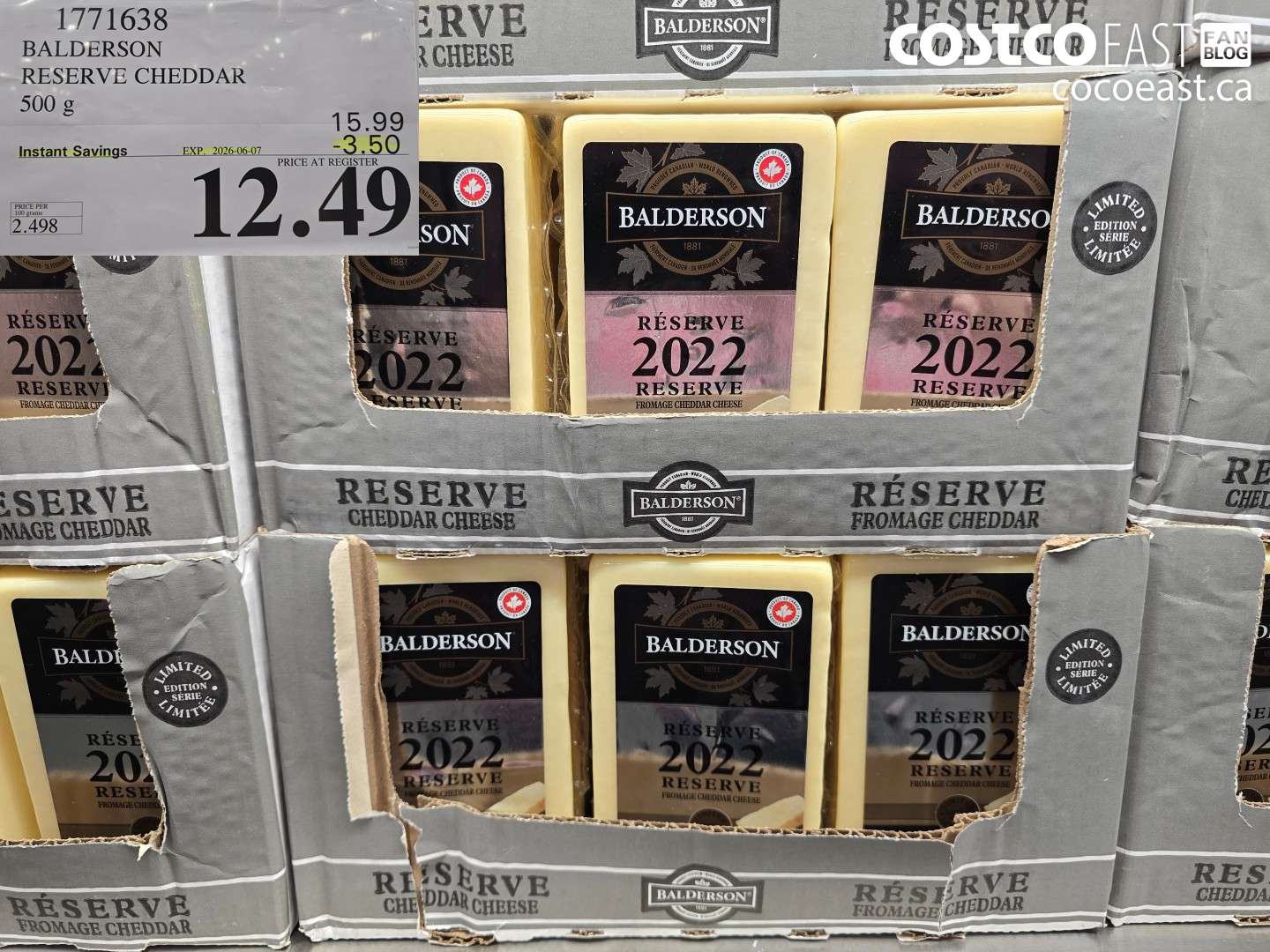 1771638 BALDERSON RESERVE CHEDDAR 500 G ($3.50 INSTANT SAVINGS EXPIRES ON 2026-06-07) $12.49
