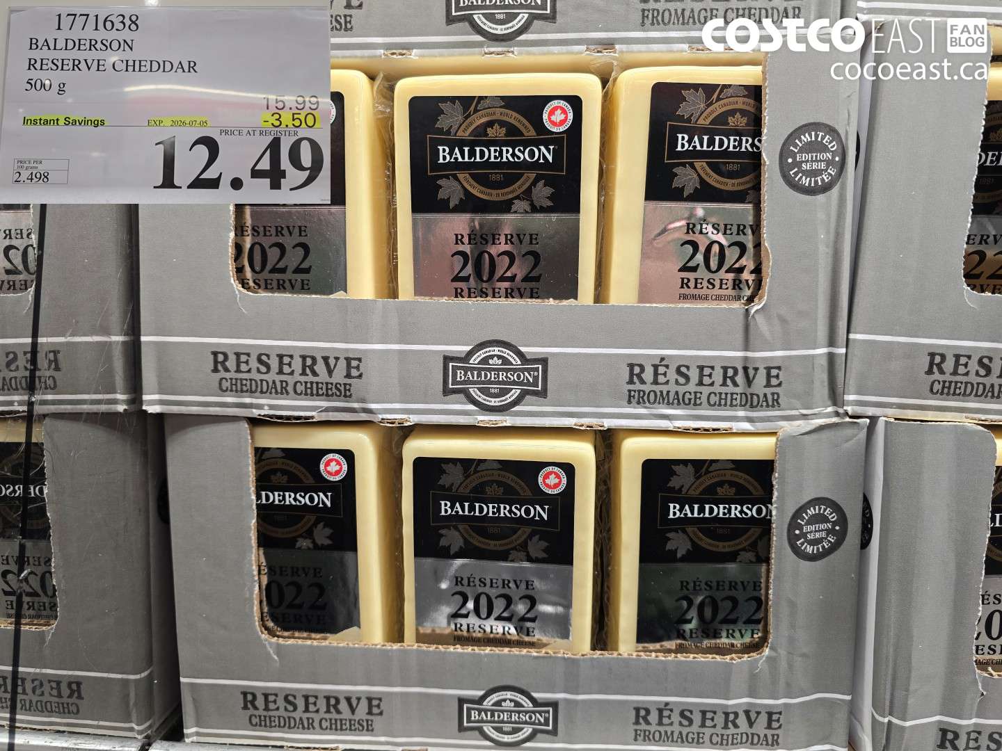 1771638 BALDERSON RESERVE CHEDDAR 500 G ($3.50 INSTANT SAVINGS EXPIRES ON 2026-07-05) $12.49