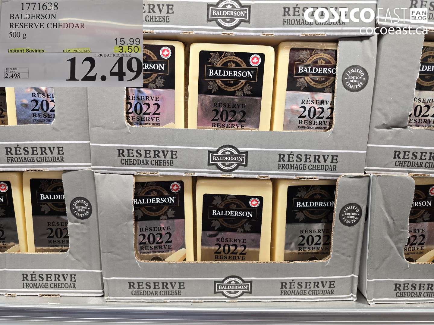 1771638 BALDERSON RESERVE CHEDDAR 500 G ($3.50 INSTANT SAVINGS EXPIRES ON 2026-07-05) $12.49