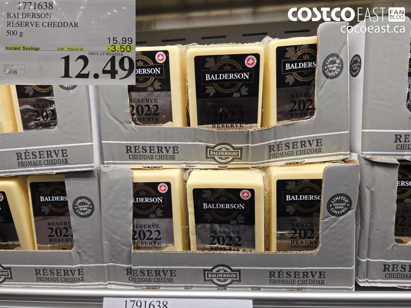 1771638 BALDERSON RESERVE CHEDDAR 500 G ($3.50 INSTANT SAVINGS EXPIRES ON 2026-07-05) $12.49