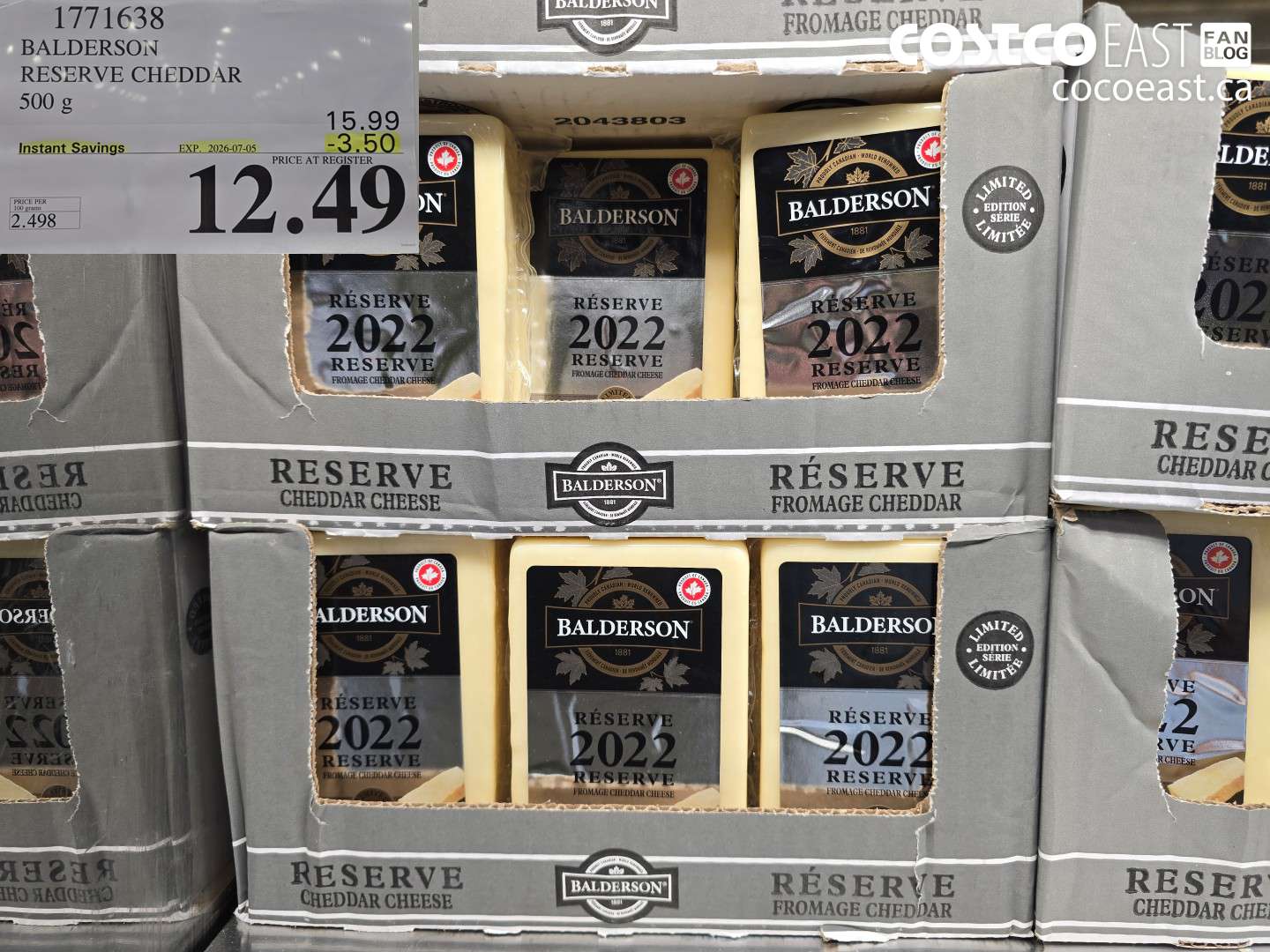 1771638 BALDERSON RESERVE CHEDDAR 500 G ($3.50 INSTANT SAVINGS EXPIRES ON 2026-07-05) $12.49