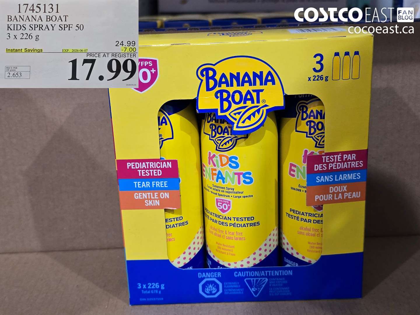 1745131 BANANA BOAT KIDS SPRAY SPF 50 3 X 226 G ($7.00 INSTANT SAVINGS EXPIRES ON 2026-06-07) $17.99