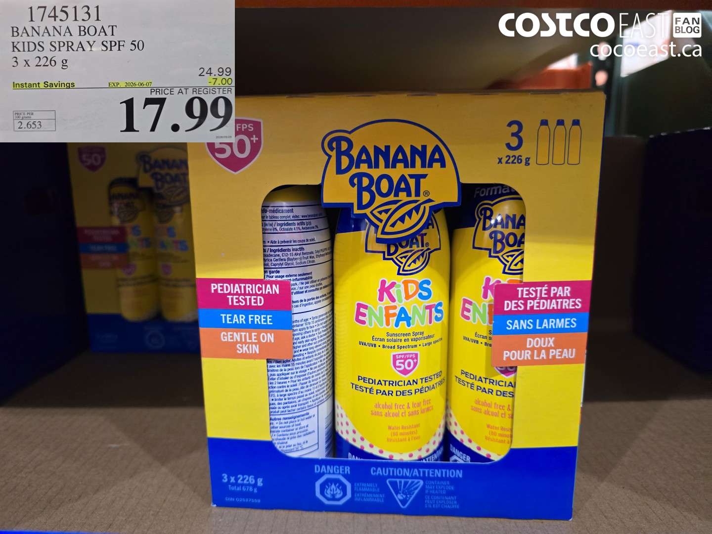 1745131 BANANA BOAT KIDS SPRAY SPF 50 3 X 226 G ($7.00 INSTANT SAVINGS EXPIRES ON 2026-06-07) $17.99